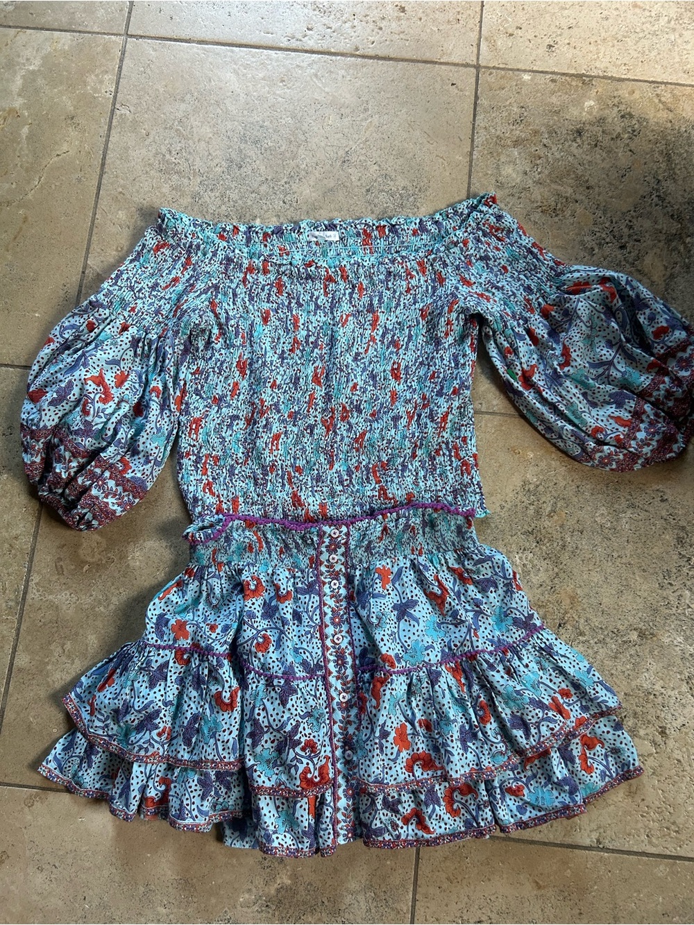 Poupette St Barth Ariel Smocked Set Top and Mini Skirt In Blue